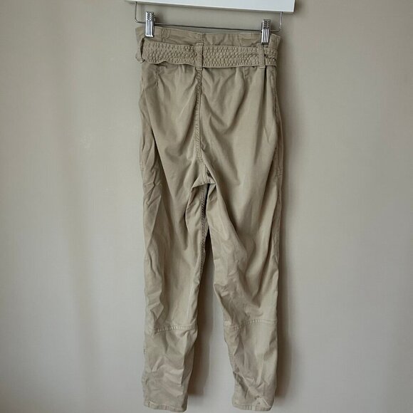 TopShop Paperbag Boyfriend Utility Khaki Front Tie Beige Ivory Pants Size 2 - Picture 7 of 9
